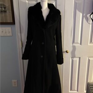 Ralph Lauren Black Trench Coat with Fur Collar